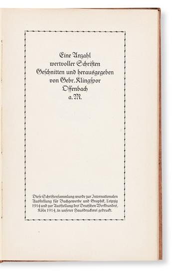 [SPECIMEN BOOK — KLINGSPOR ]. Fine Anzahl wervoller Schriften Geschnitten und herausgegeben von Gebr. Klingspor Offenbach A. M. Offenba